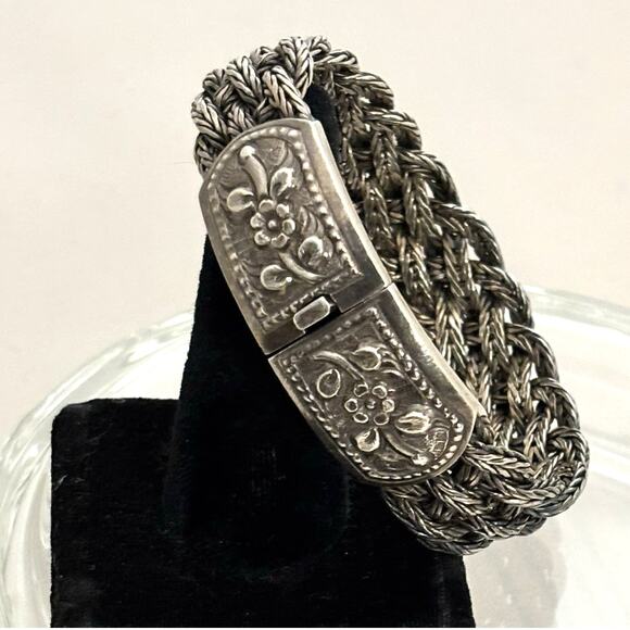 Unbranded Jewelry - Vintage Sterling Silver Floral Clasp Braided 8” Bracelet 60g